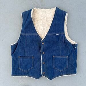 Vintage Nelson denim jean vest with sherpa fleece lining XL